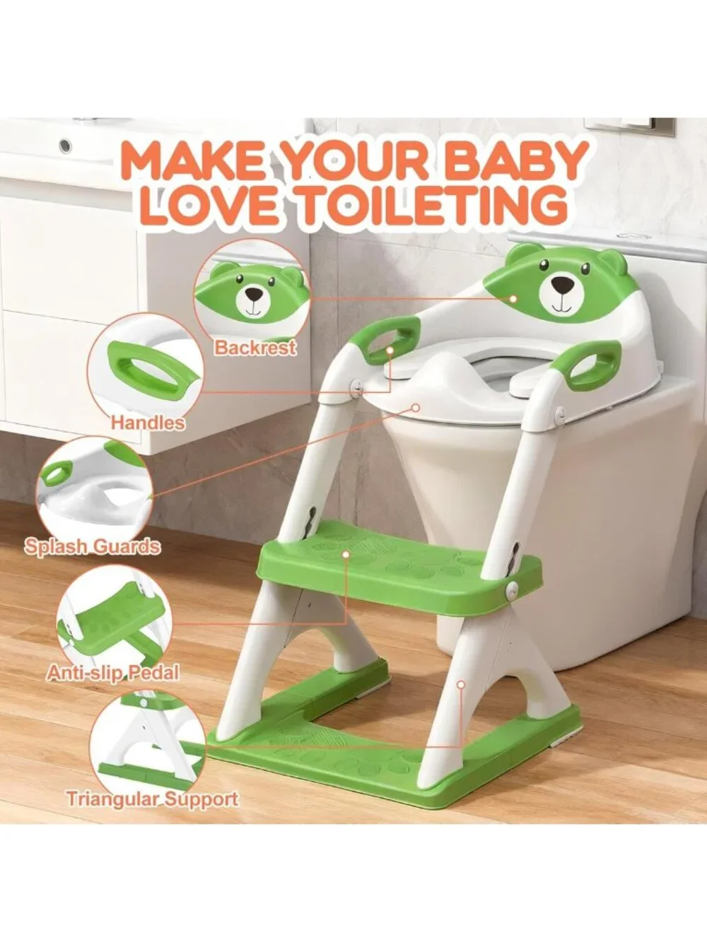 Adjustable Potty Training Seat with Step Stool Ladder for Toddlers, Anti-Slip